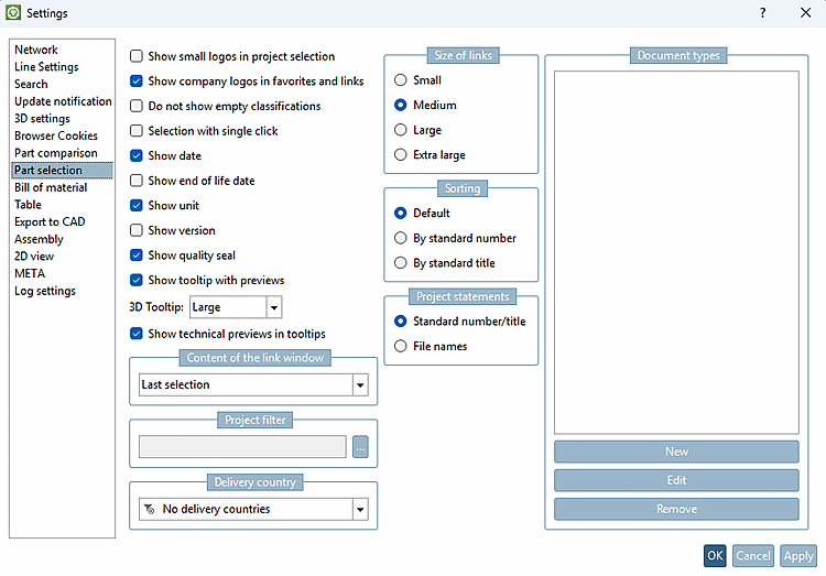 Dialogfenster "Einstellungen [Settings]"