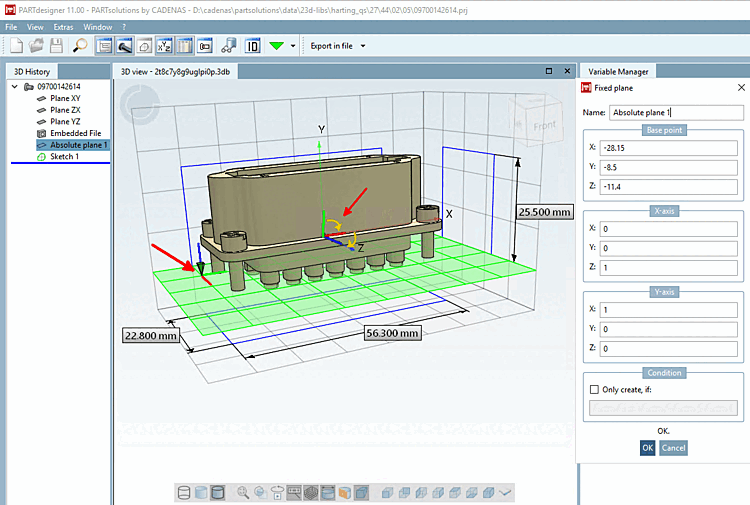 Ursprüngliches Koordinatenkreuz und neu orientiertes Koordinatenkreuz des Anfügepunktes