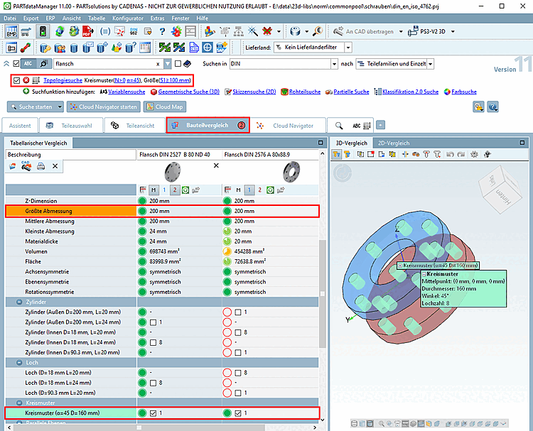 Topologische Parameter im "Bauteilvergleich [Part comparison]"