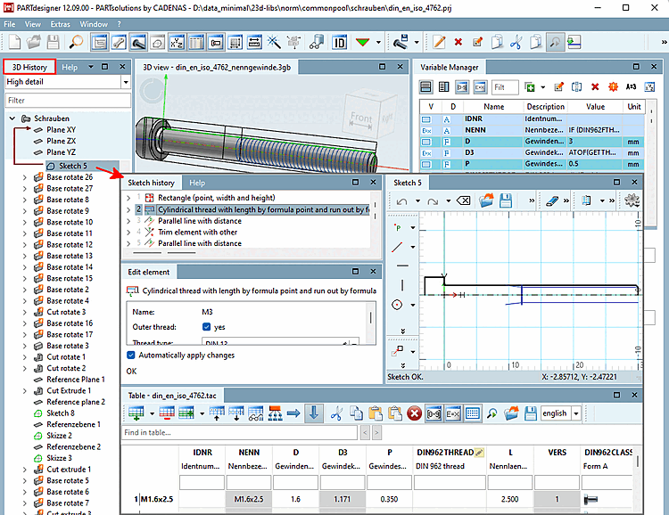 Aufruf des Sketchers über die 3D Historie [3D History]