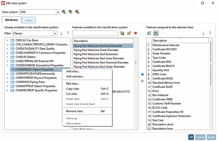Dialog "Klassensysteme: Editieren... [Class systems: edit...]"