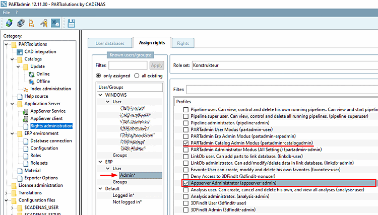 Tabbed page "Assign rights"