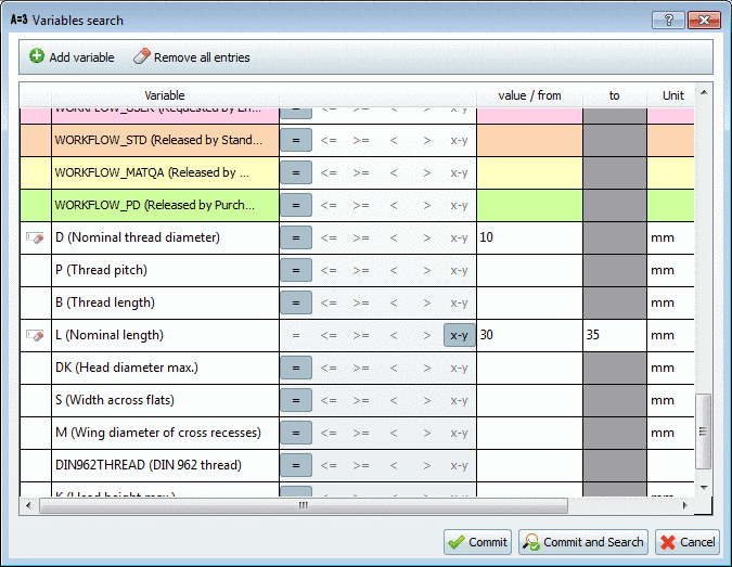 Operators at Variables search