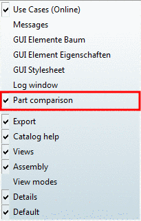 Context menu: Part comparison on/off
