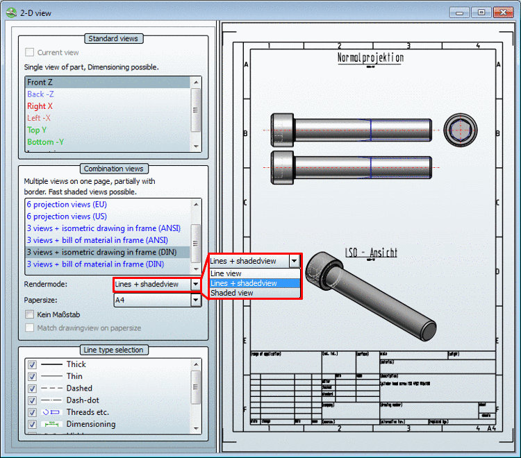 Render mode example: Lines + shaded view