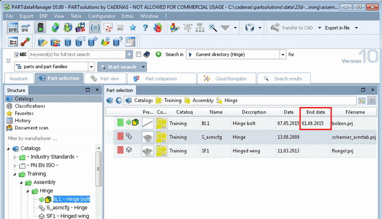 PARTdataManager -> Part selection-> "Details" mode