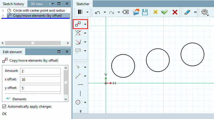 The figure shows original and 2 copies, shifted with x offset of 30 and y offset of 5.