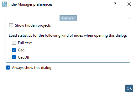 Index Manager preferences" dialog