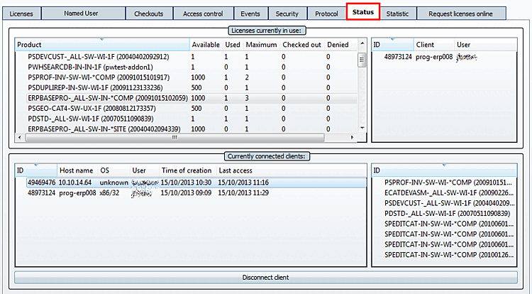 Status " tab page