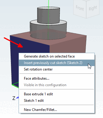 Insert previously cut sketch (Sketch ...)