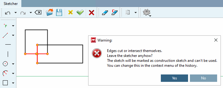 Edges intersect or touch each other. [Edges cut or intersect themselves.] [...] The sketch is then marked as an auxiliary sketch and cannot be installed [The sketch will be marked as construction sketch and can't be used.]