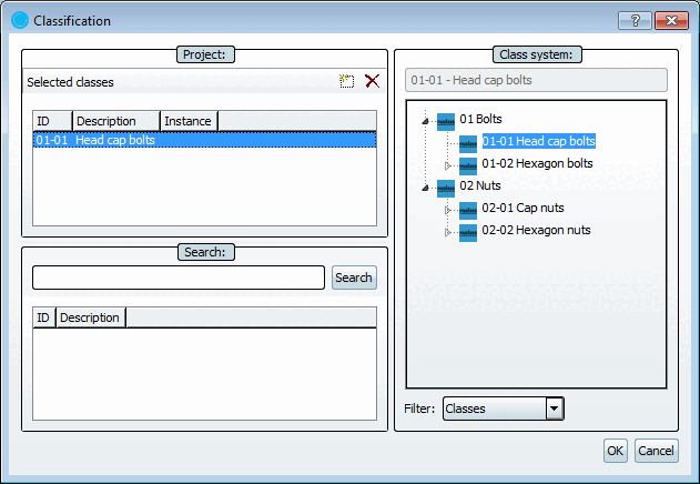 Classification " dialog box