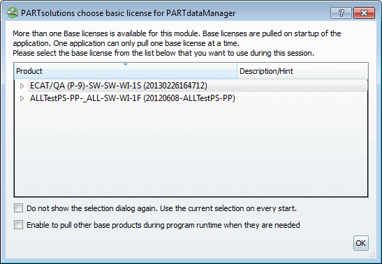 Example: Selection dialog at module start