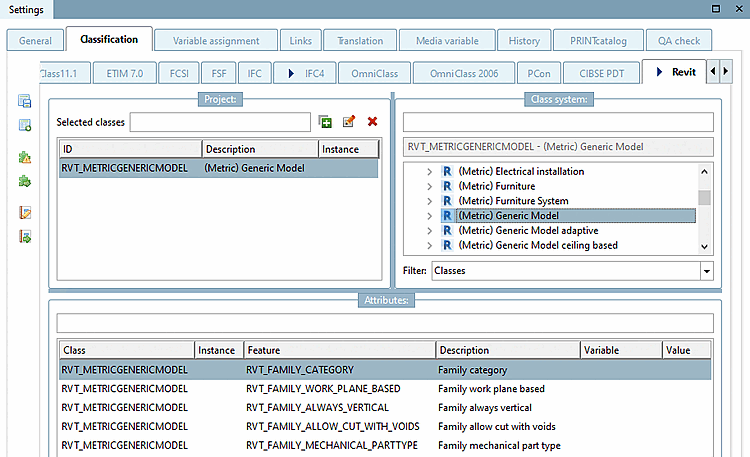 This figure shows the attributes of the Revit class "(Metric) Generic Model"