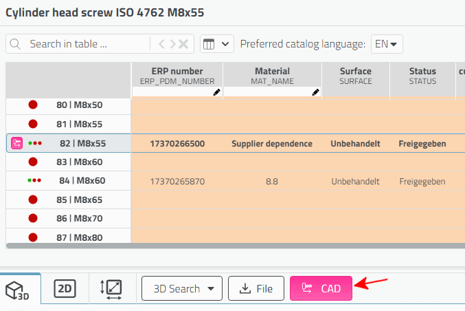 "Export to CAD" button in 3Dfindit