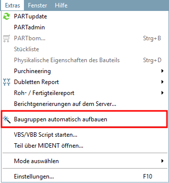 Extras menu [Extras]: Build assemblies automatically [Connect assemblies automatically]