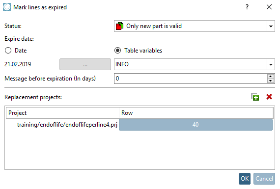 Mark lines as discontinued [Mark lines as expired] " dialog box