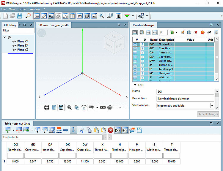 Variables, marked for the use in geometry and table, but still not used in geometry can be identified by an asterisk.