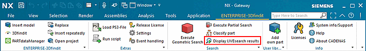 Show LIVEsearch results [Display LIVEsearch results]" button in the ENTERPRISE 3Dfindit menu