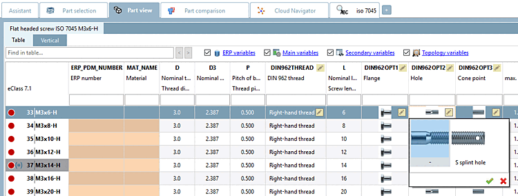 PARTdataManager example: List field selection with namings and graphics
