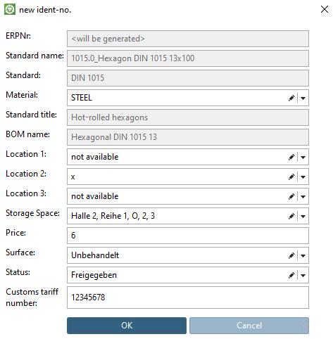 Example: Dialog for user "location" , role "Administrator"