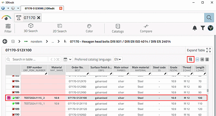 The figure shows an example of ERP number and material