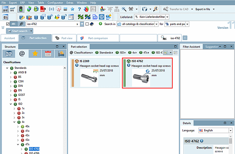 Result after clicking on the link "23-11-01-02" (screw, flat, internal drive) in the "Parts information" window