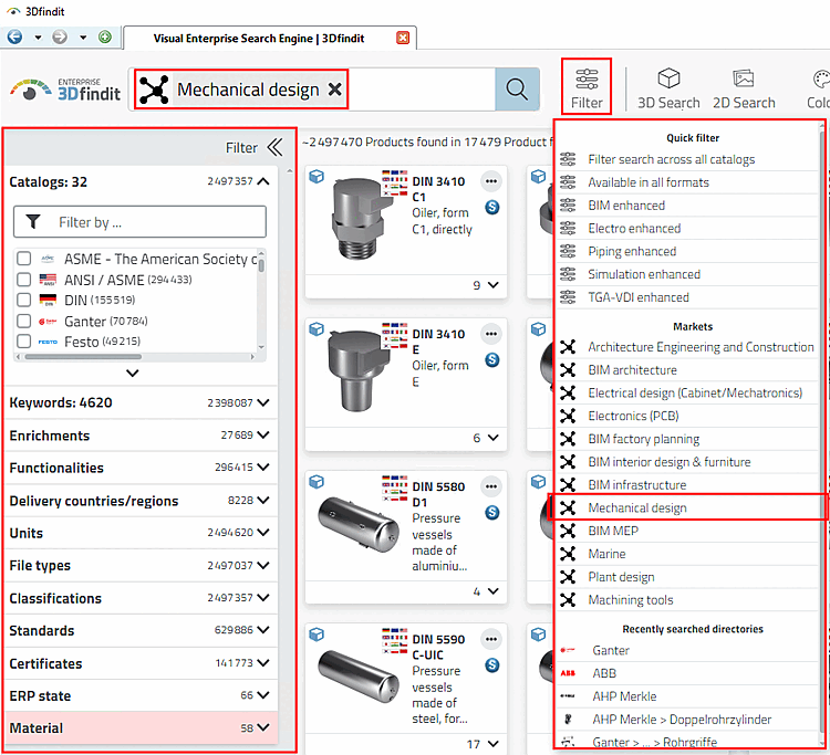 Example: Filter after selecting "Mechanics/Mechanical Engineering "