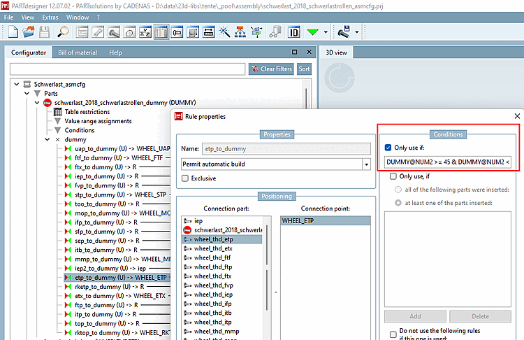 Dummy with several connection points which are active or inactive controlled by conditions.