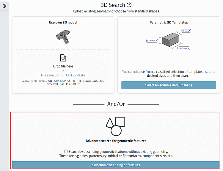 Open "Geometric features " dialog area