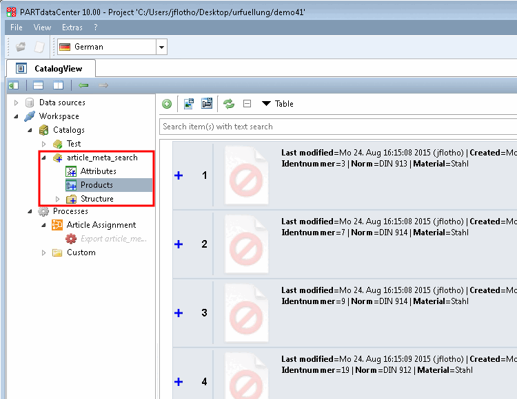Products " dialog page