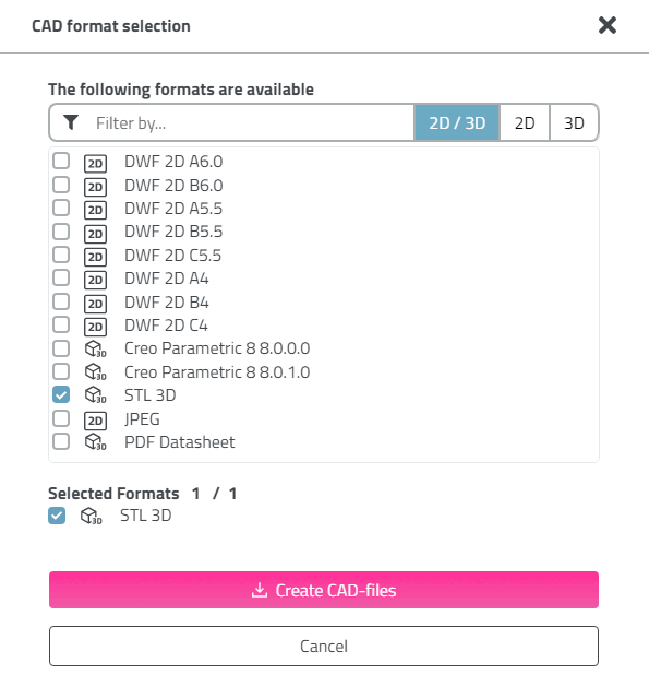 CAD format selection