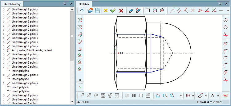 In this example the 2D derivation "TOP" has been chosen as base for the drawing.