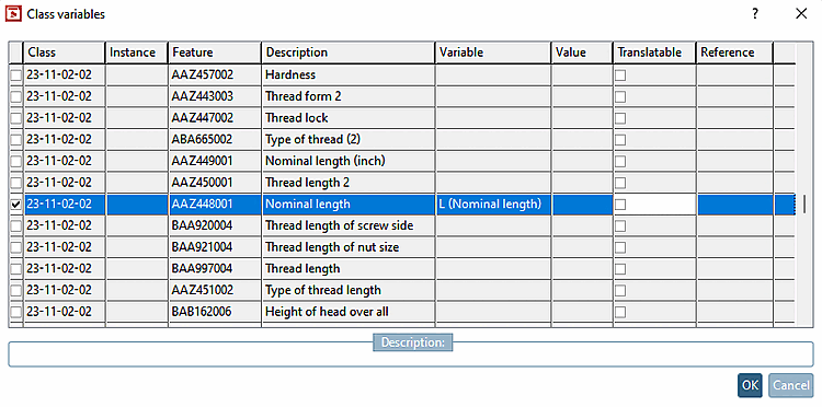 Dialog box: Class variables