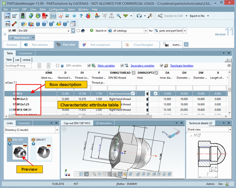Row Label, characteristic attribute table, Preview