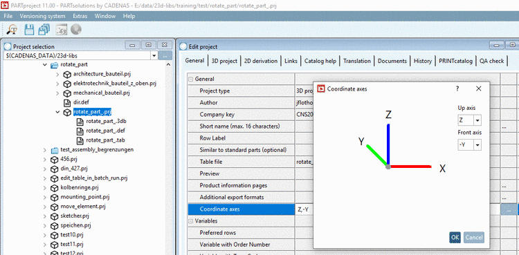 PARTproject: Function "Coordinate axes"