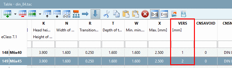 PARTdesigner with variable "VERS"- example DIN 84