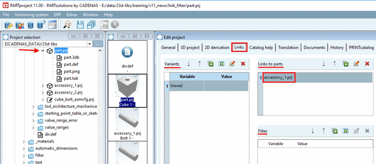 PARTproject -> Edit project -> tabbed page Links