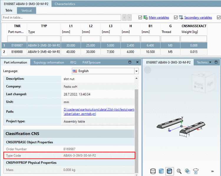 Example project with type code without value ranges (yellow fields)