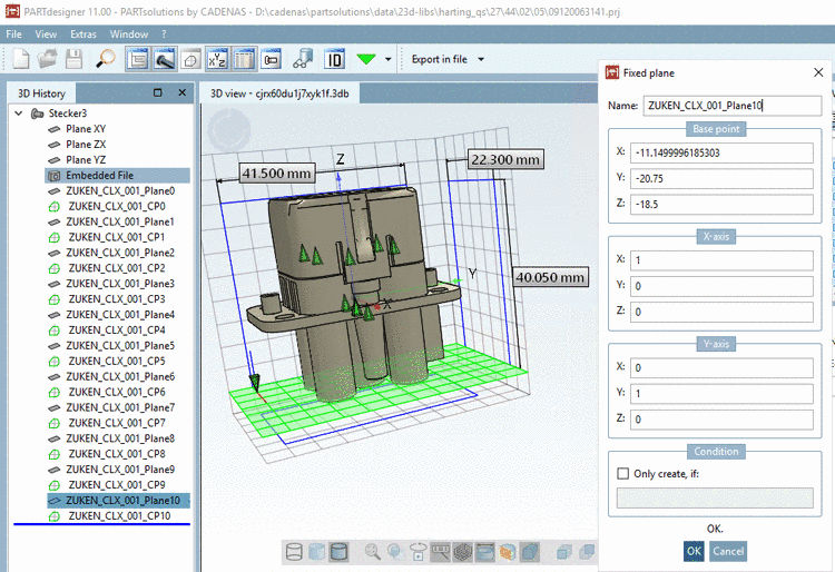 The Base point of absolute plane is in the left, lower, back edge of the bounding box.