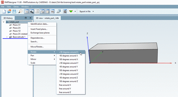 Part with same orientation within space and desired orientation of coordinate system