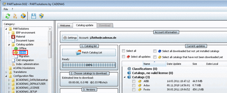 Part selection table view