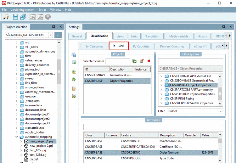 The part is classified in the CNS classification with the order number by default.