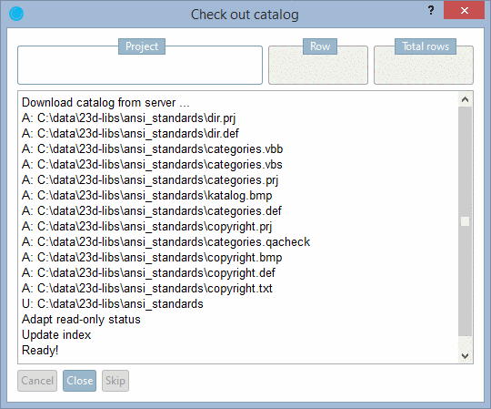 Dialog box "Check out catalog"
