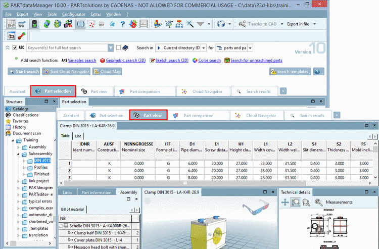 PARTdataManager: Part selection and Part view