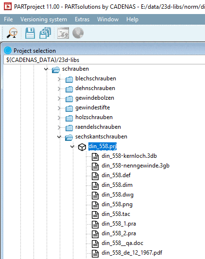 "Project selection" dialog area