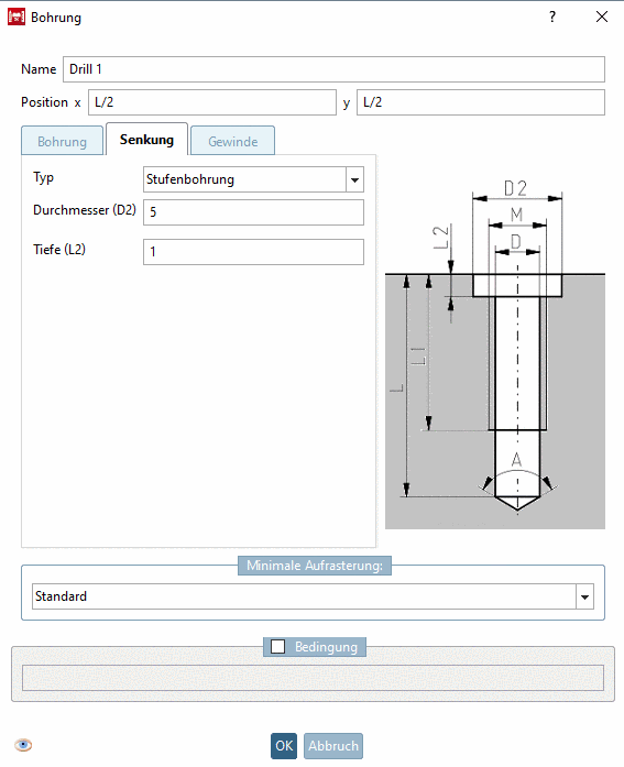 Tabbed page "Countersink"