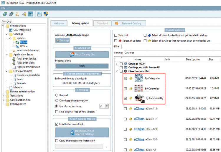 PARTadmin -> Catalogs -> Online -> tabbed page "Update" -> Classifications