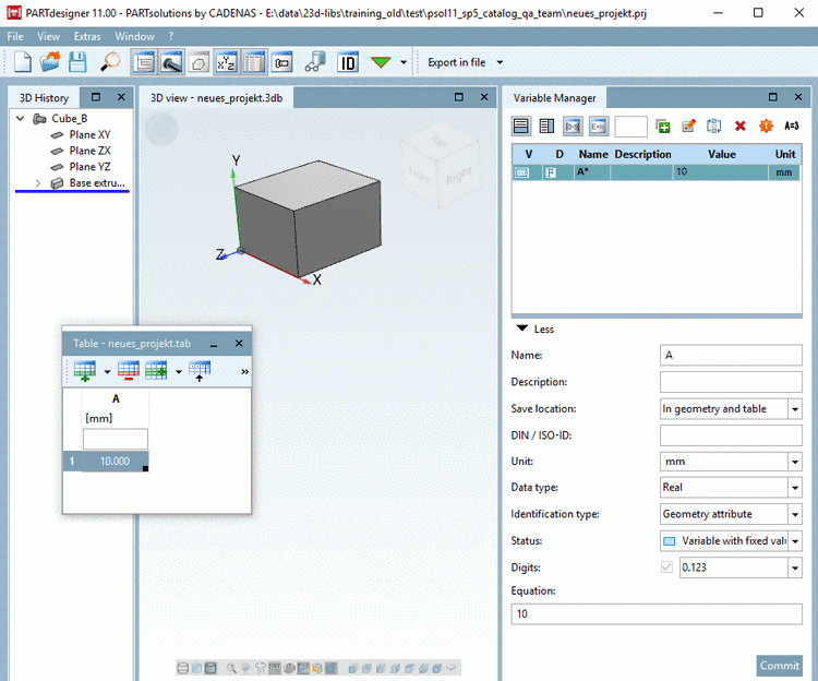 Table with one variable and one value is sufficient to avoid an error message.