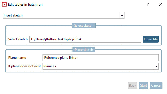 Dialog box "Edit tables in batch run"